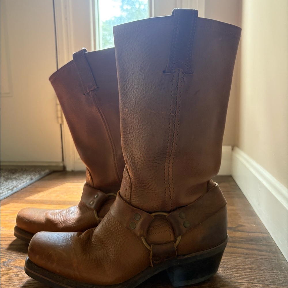 Frye Brown Heeled Boots with Harness Detail